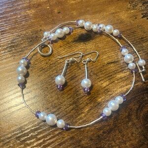 Elegant Pearl and Purple Bead Jewelry Set